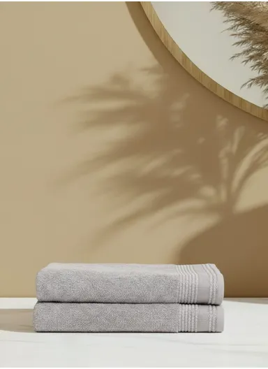 2 Pieces Pale 70 x 140 cm Bath Towel Set Premium Cotton - Grey