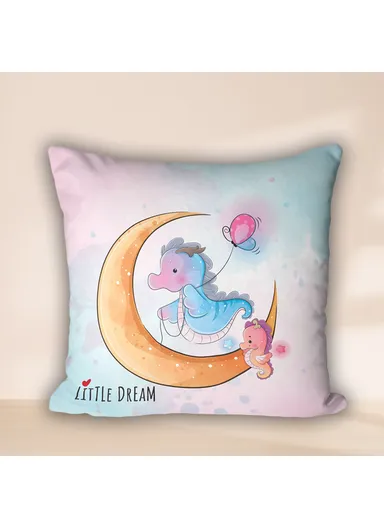 43 x 43 cm Dino Fun Printed Decorative Cover Cushion - Pastel Pink / Tile / Pale Orange