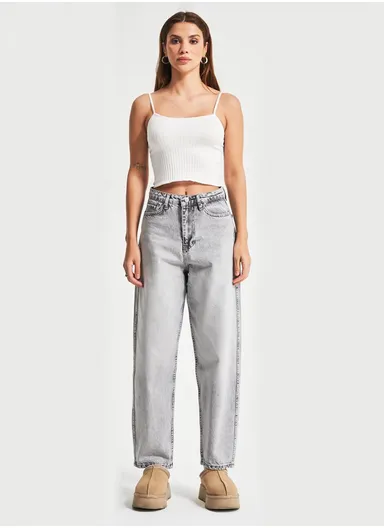 Women's Grey Color Relaxed Fit Cotton High Waist Denim Jean 4s5-12