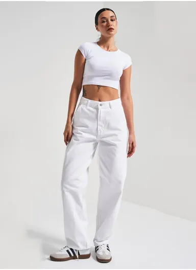Women's White Color Skater Fit Cotton Denim Trousers 5s5-2