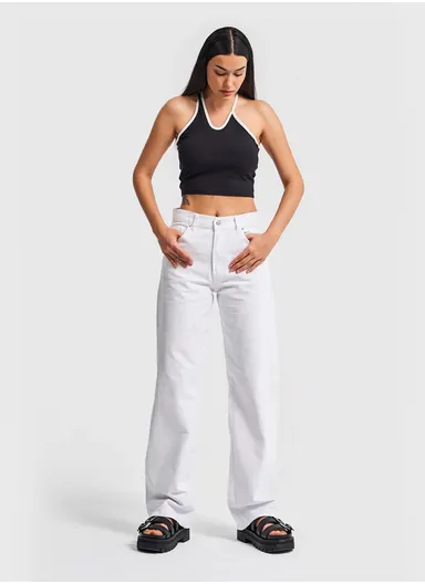 Women's White Color Wide Leg Fit Cotton Denim Jeans 5s5-2