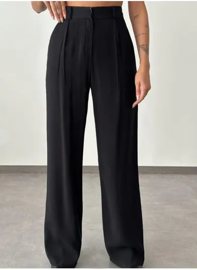 Wide-Leg Trousers with Elastic Waist &amp; Concealed Fastening 21Y70827-001 - Black