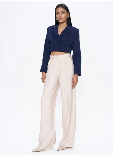 Wide-Leg Trousers with Elastic Waist &amp; Concealed Fastening 21Y70827-063 - Stone