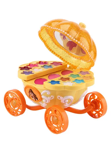Disney Princess Makeup Beauty Carriage Set Non-Toxic Washable Cosmetic Kit with Lip Gloss, Eye Shadow &amp; Blush - Orange