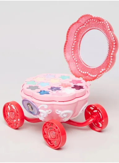 Disney Princess Makeup Beauty Carriage Set Non-Toxic Washable Cosmetic Kit with Lip Gloss, Eye Shadow &amp; Blush - Red