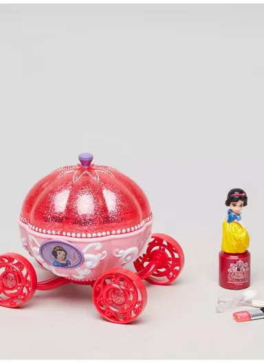 Disney Princess Makeup Beauty Carriage Set Non-Toxic Washable Cosmetic Kit with Lip Gloss, Eye Shadow &amp; Blush - Red