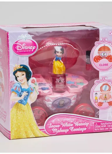 Disney Princess Makeup Beauty Carriage Set Non-Toxic Washable Cosmetic Kit with Lip Gloss, Eye Shadow &amp; Blush - Red