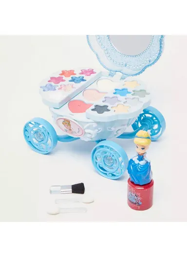 Disney Princess Makeup Beauty Carriage Set Non-Toxic Washable Cosmetic Kit with Lip Gloss, Eye Shadow &amp; Blush - Blue