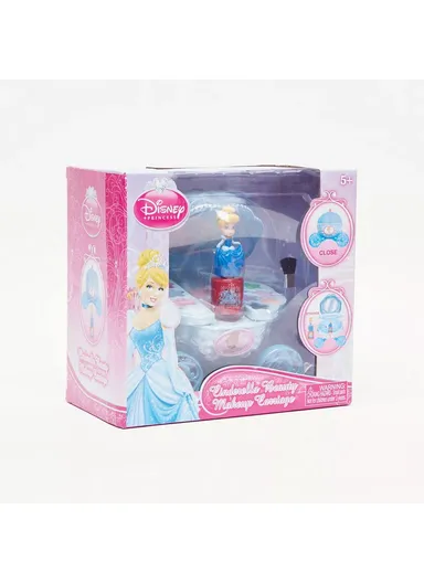 Disney Princess Makeup Beauty Carriage Set Non-Toxic Washable Cosmetic Kit with Lip Gloss, Eye Shadow &amp; Blush - Blue