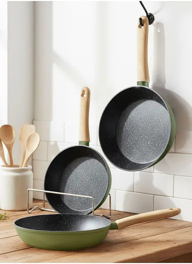 3 PCS 20/24/28cm Toughened Non-Stick Fry Pan Set VK-14 - Olive