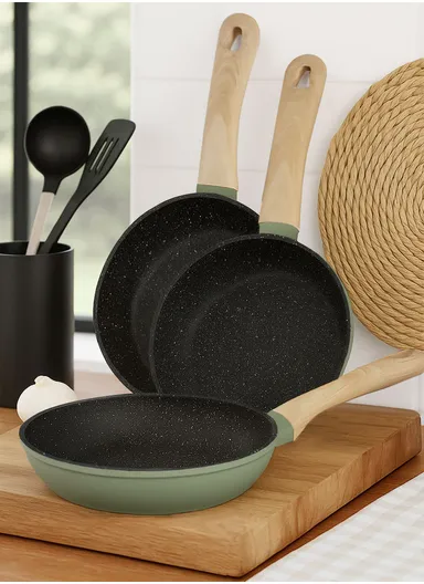 3 PCS 20/24/28cm Toughened Non-Stick Fry Pan Set VK-14 - Olive