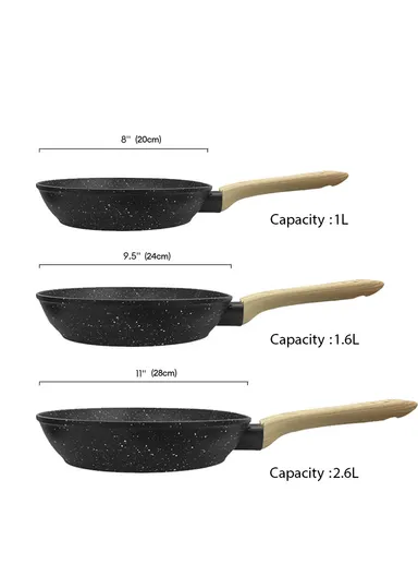 3 PCS 20/24/28cm Toughened Non-Stick Fry Pan Set VK-14 - Olive