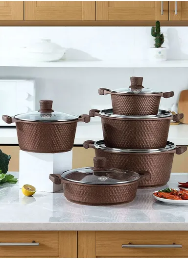 20/24/28/32cm Granite Non-Stick Die-Casting Casserole With 28cm Shallow Casserole Set VK-43 - Coffee