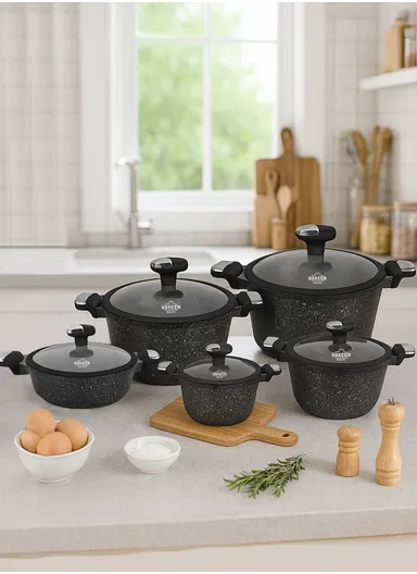 20/24/28/32cm Granite Non-Stick Die-Casting Casserole With 28cm Shallow Casserole Set VK-41 - Black