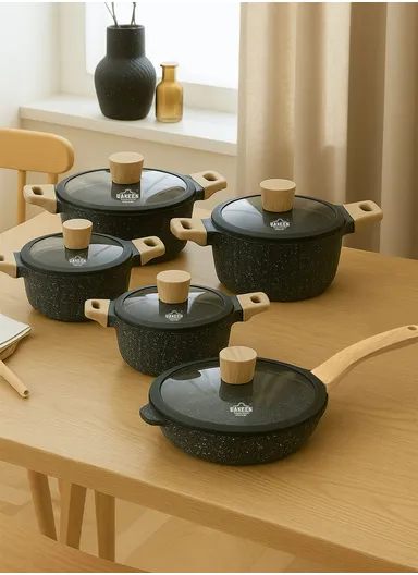 20/24/28/32cm Granite Non-Stick Die-Casting Casserole With 28cm Shallow Pot Set VK-49 - Black