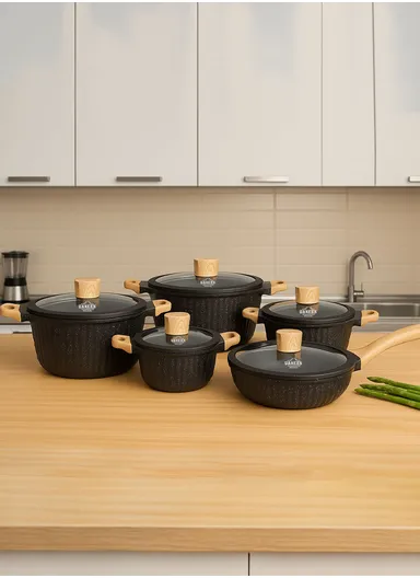 20/24/28/32cm Granite Non-Stick Die-Casting Casserole With 28cm Shallow Pot Set VK-49 - Black