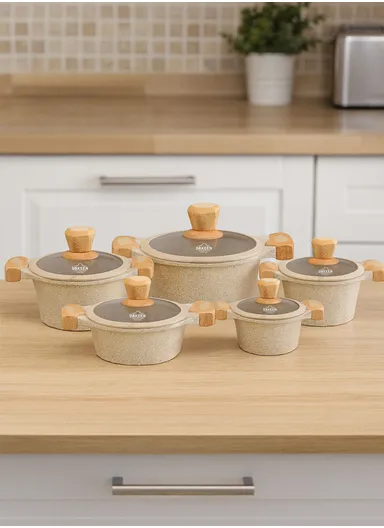 20/24/28/32cm Granite Non-Stick Die-Casting Casserole With 28cm Shallow Pot Set VK-44 - Cream