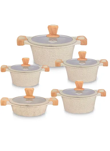 20/24/28/32cm Granite Non-Stick Die-Casting Casserole With 28cm Shallow Pot Set VK-44 - Cream
