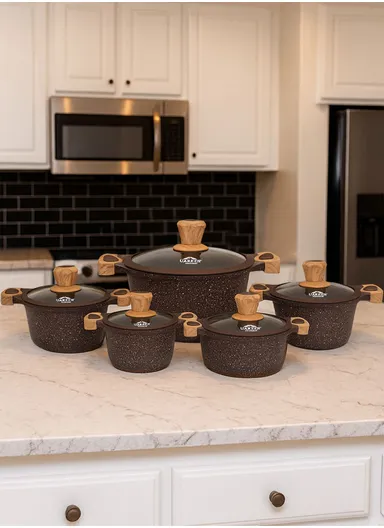 20/24/28/32cm Granite Non-Stick Die-Casting Casserole With 28cm Shallow Pot Set VK-44 - Coffee