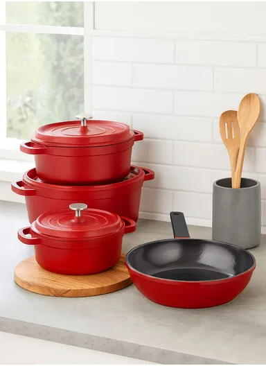20/24/28cm Granite Non-Stick Die-Casting Casserole With 28cm Shallow Pot Set VK-21 - Red