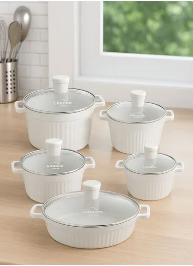 20/24/28/32cm Granite Non-Stick Die-Casting Casserole With 28cm Shallow Pot Set VK-201 - Cream