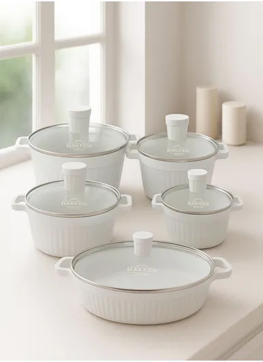 20/24/28/32cm Granite Non-Stick Die-Casting Casserole With 28cm Shallow Pot Set VK-201 - Cream