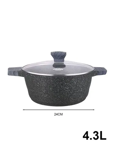 24/28 Casserole + 16cm Sauce Pan + 28cm Fry Pan Granite Coating Cookware Set VK-25 - Black