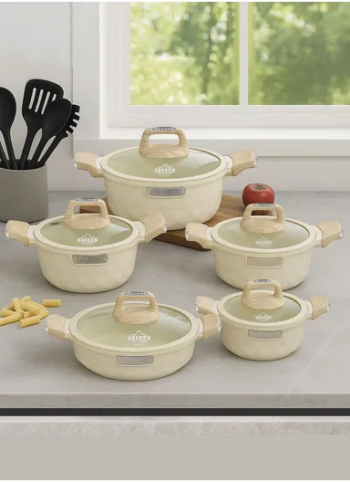 20/24/28/32cm Granite Non-Stick Die-Casting Casserole With 28cm Shallow Pot Set VK-51 - Cream