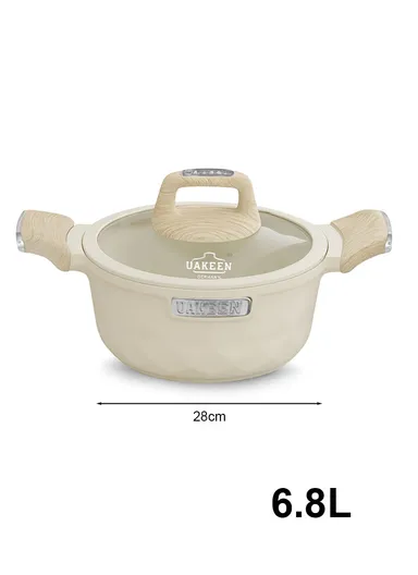 20/24/28/32cm Granite Non-Stick Die-Casting Casserole With 28cm Shallow Pot Set VK-51 - Cream