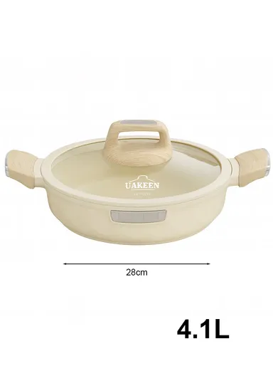 20/24/28/32cm Granite Non-Stick Die-Casting Casserole With 28cm Shallow Pot Set VK-51 - Cream