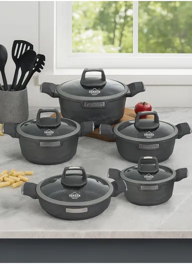 20/24/28/32cm Non-Stick Die-Casting Granite Coating, Casserole With 28cm Shallow Pot Set VK-51 - Grey