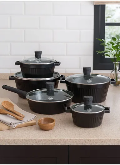 20/24/28/32cm Granite Non-Stick Die-Casting Casserole With 28cm Shallow Pot Set VK-202 - Black