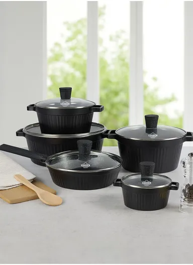 20/24/28/32cm Granite Non-Stick Die-Casting Casserole With 28cm Shallow Pot Set VK-202 - Black