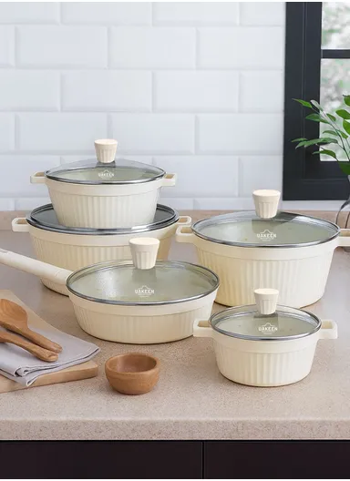 20/24/28/32cm Granite Non-Stick Die-Casting Casserole With 28cm Shallow Pot Set VK-202 - Cream