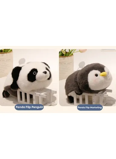 35cm Reversible Plush Toy Panda &amp; Penguin Soft, Huggable Pillow