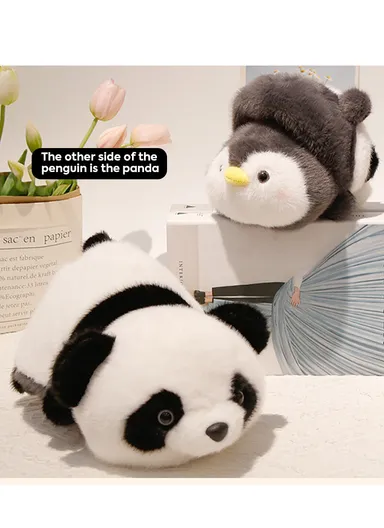 35cm Reversible Plush Toy Panda &amp; Penguin Soft, Huggable Pillow