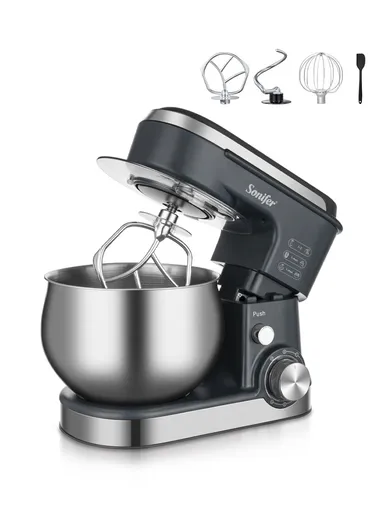 1200W 5L Heavy Duty Stainless Steel Stand Mixer with 5-Speed Beater, Mixing Beater, Dough Hook, Egg Whisk &amp; Scraper SF-8166