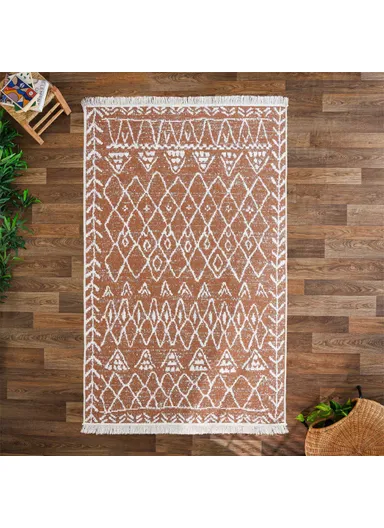 120 x 180 cm Mirror Craft Tribal Double Sided Decorative Rug - Brown / White