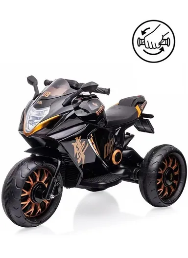 3 Years+ Rechargeable Kids Ride-On Motor Bike with Handle Accelerator &amp; Brake Pedal, LED Lights &amp; Music (L105 × W56 × H68)cm – Black