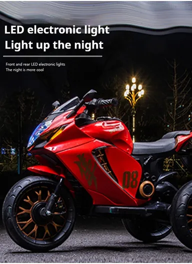 3 Years+ Rechargeable Kids Ride-On Motor Bike with Handle Accelerator &amp; Brake Pedal, LED Lights &amp; Music (L105 × W56 × H68)cm – Black