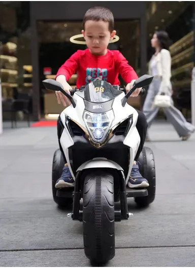 3 Years+ Rechargeable Kids Ride-On Motor Bike with Handle Accelerator &amp; Brake Pedal, LED Lights &amp; Music (L105 × W56 × H68)cm – Black