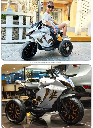 3 Years+ Rechargeable Kids Ride-On Motor Bike with Handle Accelerator &amp; Brake Pedal, LED Lights &amp; Music (L105 × W56 × H68)cm – Black