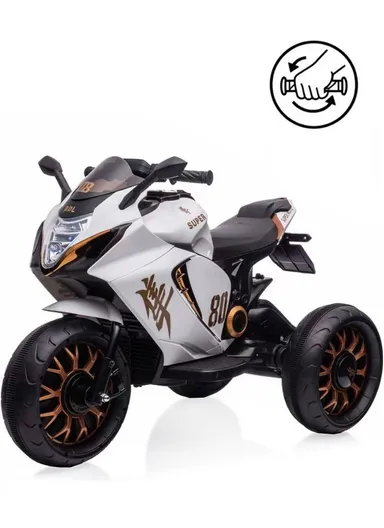 3 Years+ Rechargeable Kids Ride-On Motor Bike with Handle Accelerator &amp; Brake Pedal, LED Lights &amp; Music (L105 × W56 × H68)cm – White