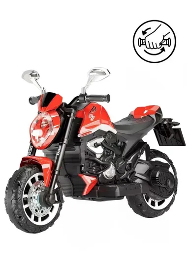 3 Years+ Rechargeable Kids Ride-On Motor Bike with Handle Accelerator &amp; Brake Pedal, LED Lights &amp; Music (L105 × W56 × H68)cm – Red