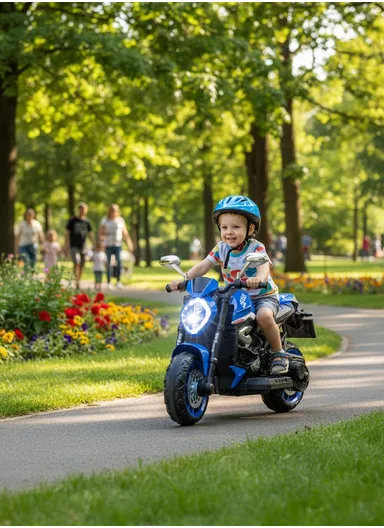 3 Years+ Rechargeable Kids Ride-On Motor Bike with Handle Accelerator &amp; Brake Pedal, LED Lights &amp; Music (L105 × W56 × H68)cm – Red
