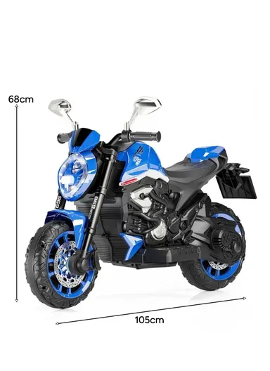 3 Years+ Rechargeable Kids Ride-On Motor Bike with Handle Accelerator &amp; Brake Pedal, LED Lights &amp; Music (L105 × W56 × H68)cm – Blue