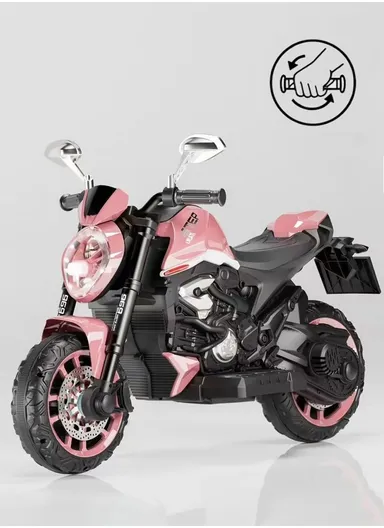 3 Years+ Rechargeable Kids Ride-On Motor Bike with Handle Accelerator &amp; Brake Pedal, LED Lights &amp; Music (L105 × W56 × H68)cm – Pink