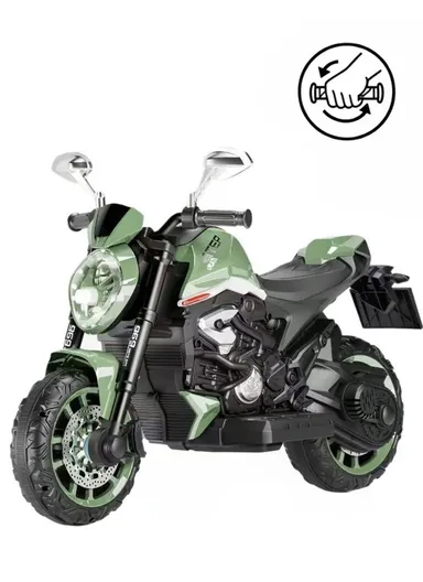 3 Years+ Rechargeable Kids Ride-On Motor Bike with Handle Accelerator &amp; Brake Pedal, LED Lights &amp; Music (L105 × W56 × H68)cm – Green