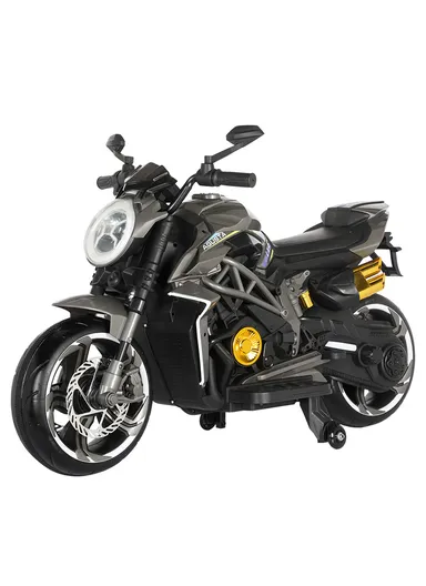 3 Years+ 12V Rechargeable Kids Ride-On Motor Bike with Bluetooth, LED Wheel Lights, Handle Accelerator &amp; Brake Pedal (L136 x W65 x H87)cm - Black