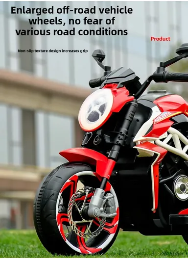 3 Years+ 12V Rechargeable Kids Ride-On Motor Bike with Bluetooth, LED Wheel Lights, Handle Accelerator &amp; Brake Pedal (L136 x W65 x H87)cm - Black